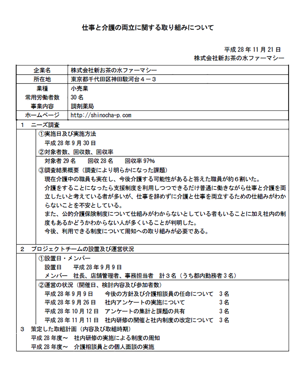 仕事と介護の両立に関する取り組みについて